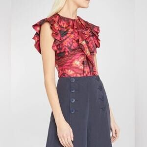 Ulla Johnson Vida Silk Printed Top Size 2